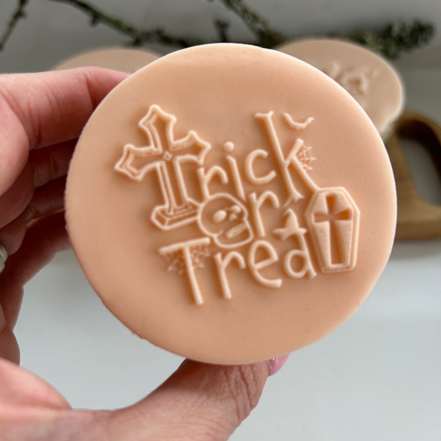 Trick or Treat with coffin and skull embossing stamp