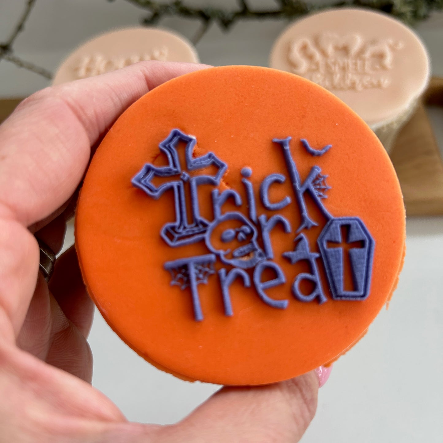 Trick or Treat with coffin and skull embossing stamp