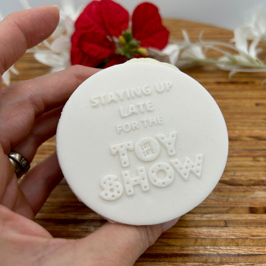 Staying Up Late for the Late Late Toy Show embossing stamp