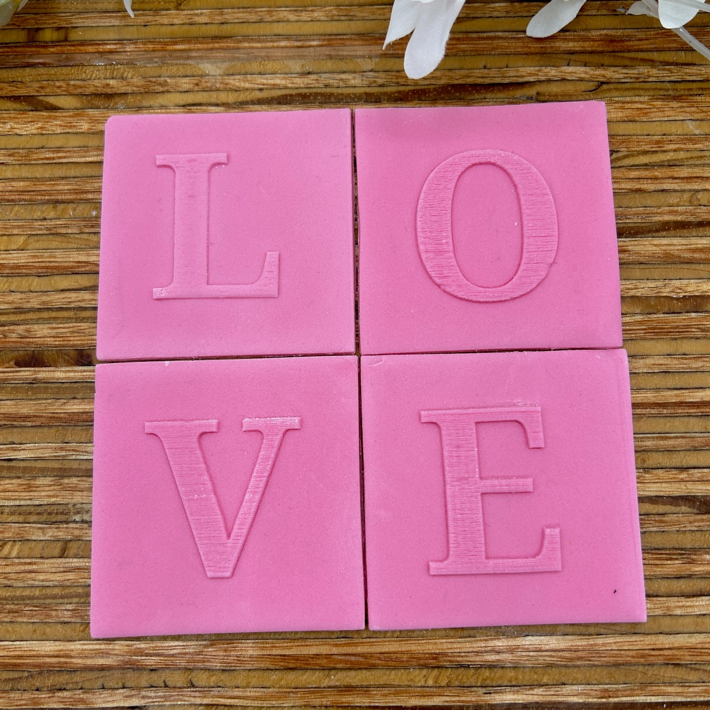 Valentine L O V E mini embossing stamps (set of 4) with optional square cutter